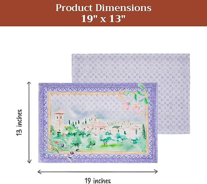 Maison d' Hermine Placemat 100% Combed Cotton Premium Cloth Placemats 13"x19" Washable Place Mats, Home, Kitchen, Dining, Cocktail Parties & Camping -Luberon (Set of 4)