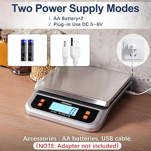 Atogou 88lb Food Scale, Commercial Kitchen Scale Plug-in Usable with Full View LCD Display, Stainless Steel, for Baking, Bread, Cooking, Meat, Vegetables, Farm, Industry LC200 Silver