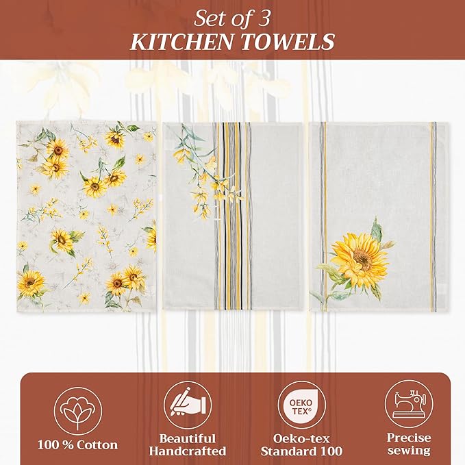 Maison d' Hermine Kitchen Towels Set of 3 100% Cotton 27.50" x 20" Reusable Cloth Tea Dish Towels Absorbent with Hanging Loop for Kitchen Gifts for Mothers Day Spring/Summer (Candice)