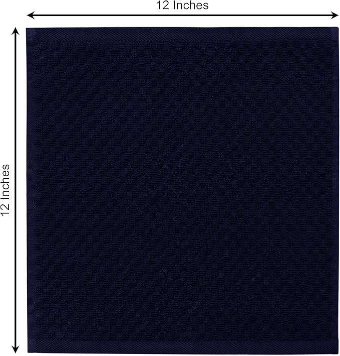 COTTON CRAFT Waffle Weave Wash Cloth - 12 Pack Luxurious Pure Ringspun Cotton Euro Spa Bathroom Face Towel - Absorbent Quick Dry Gym Shower Bath Kitchen Travel - 12x12 inches - Navy