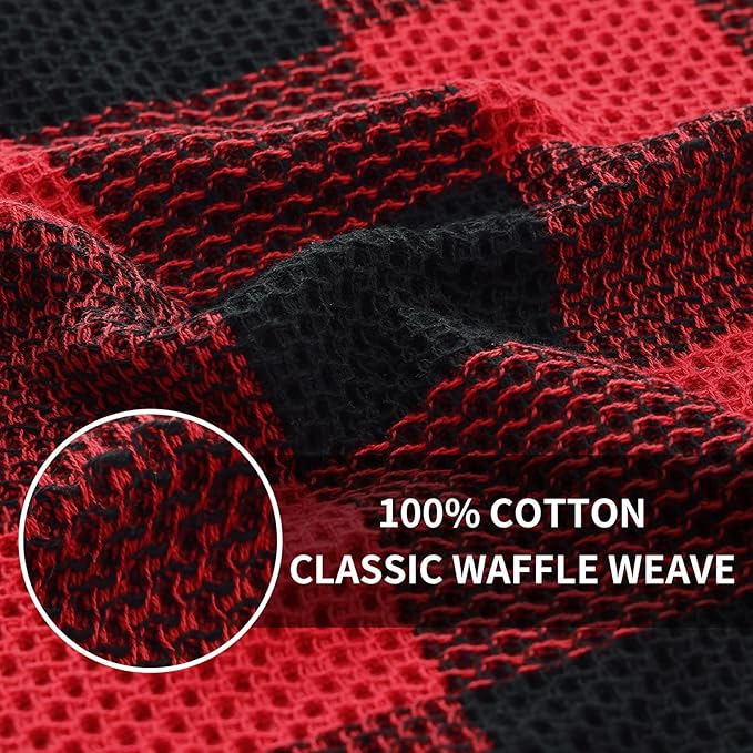 Homaxy 100% Cotton Waffle Weave Check Plaid Kitchen Towels, 13 x 28 Inches, Super Soft and Absorbent Dish Towels for Drying Dishes, 6-Pack, Black & Red