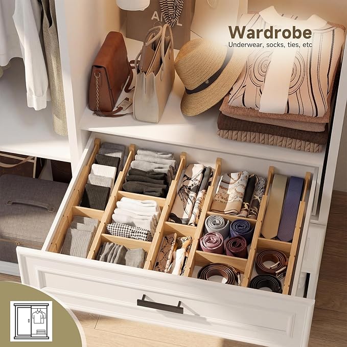 Bamboo Drawer Dividers, Expandable Kitchen Drawer Organizer, Include 8 Dividers, 8 Small Inserts and 8 Medium Inserts for Home, Office, Dressers (Short-8 Dividers)