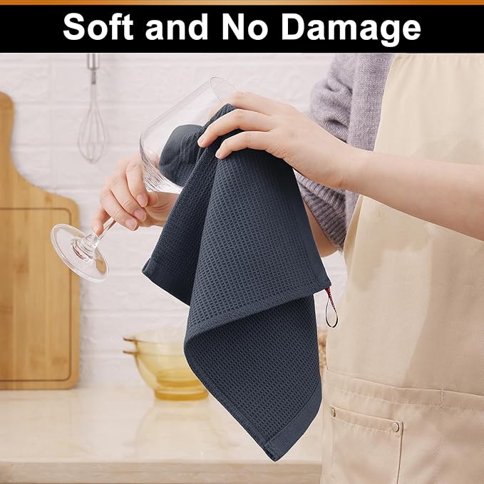 Homaxy 100% Cotton Kitchen Towels and Dishcloths Set - 8 Pack Waffle Weave Soft and Absorbent Dish Towels - 26 X 16 Inch and 12 X 12 Inch - Dark Grey