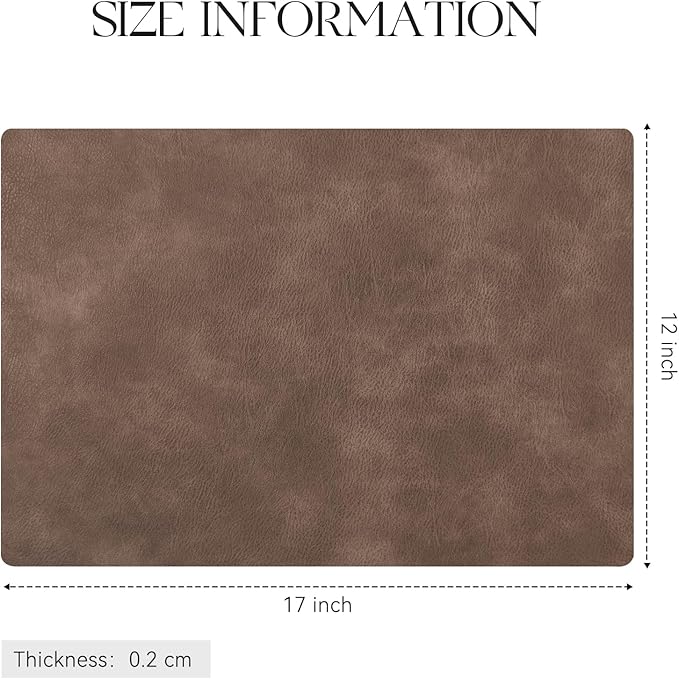 MOSAYT Vinyl Placemats Set of 6-12 X 17 Inch - Faux Leather 100% Waterproof Oil-Proof Wipeable PU Place Mats, Heat Resistant Reversible Table Mats for Kitchen, Dining, Outdoor (Brown)