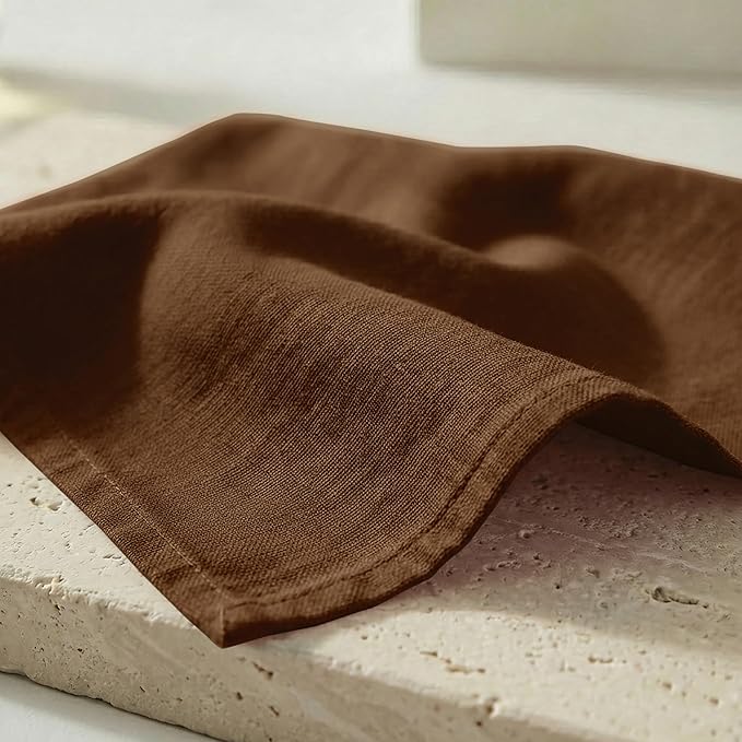 PurpleEssences Set of 12 Cloth Dinner Napkins 100% Cotton 18x18 Inch - Soft Durable Washable - Ideal for Farmhouse Party Spring Easter Summer - Perfect Everyday Use Table Linen - Nut Brown