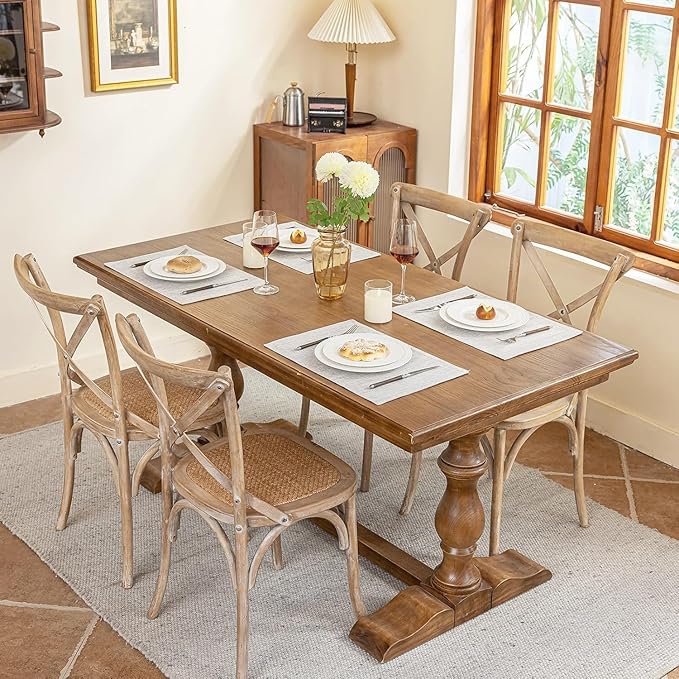 Blue Forest Placemats Set of 6, Dual-Layered Thickened Faux Linen Cloth Place Mats Heat Resistant Machine Washable Wrinkle Free Table Mats Indoor/Outdoor (Cream Beige)