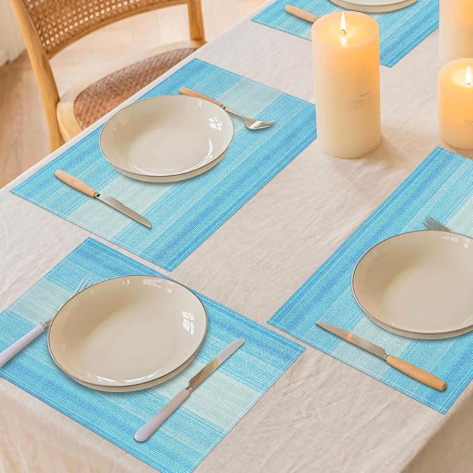 Niviy Blue Placemats Set of 12, 12x18 Inch Washable Easy to Clean Heat-Resistant Anti-Skid Table Mats for Holiday Party Kitchen Dining Room Decoration