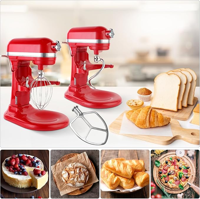 Stainless Steel 3 Piece kit Attachments，Dough Hook 6 Wire Whisk Flat Beater Compatible with KitchenAid 5 Plus -6QT Mixer，Bowl Lift Stand Mixer Accessory，Rust Resistant，Dishwasher Safe