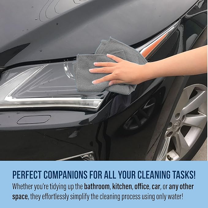 GREEN LIFESTYLE Microfiber Cleaning Cloth 11.5" x 11.5" 12 Pack - Edgeless Microfiber Towels for Cars, Cleaning Rags, Lint Free Car Microfiber Towel, Reusable Cleaning Cloths for House, Garage (Grey)