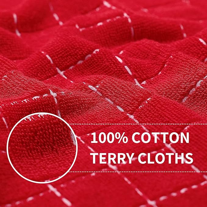 Homaxy Kitchen Towels and Dishcloths Set, 12 x 12 and 13 x 28 Inches, Set of 10 Bulk Cotton Terry Kitchen Towels Set, Checkered Designed, Soft and Super Absorbent Dish Towels, Red