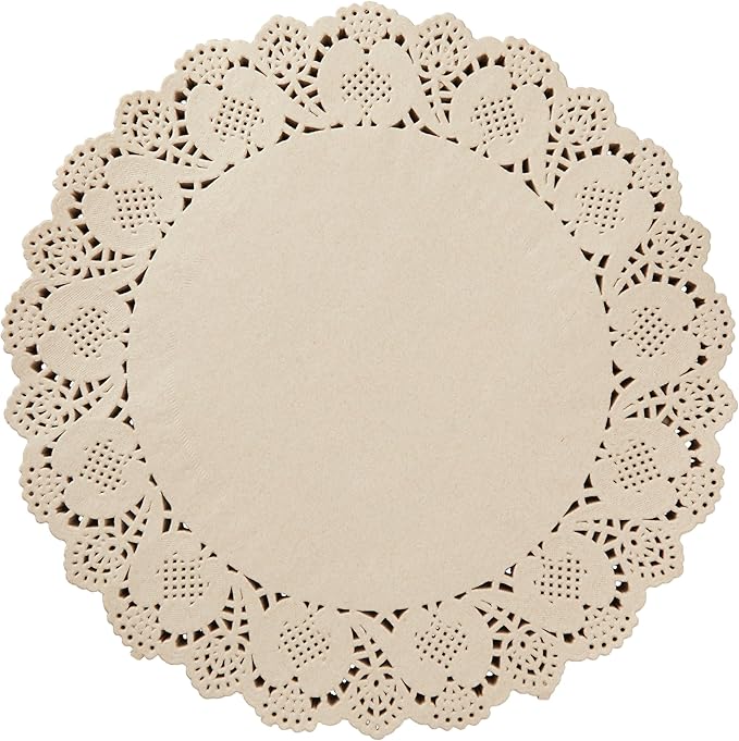 Juvale Paper Placemats - 12-Inch Round, Brown, 250 Count - Disposable Placemats & Lace Doilies - Paper Chargers for Dinner Plates - Tea Party Decorations & Wedding Table Decor