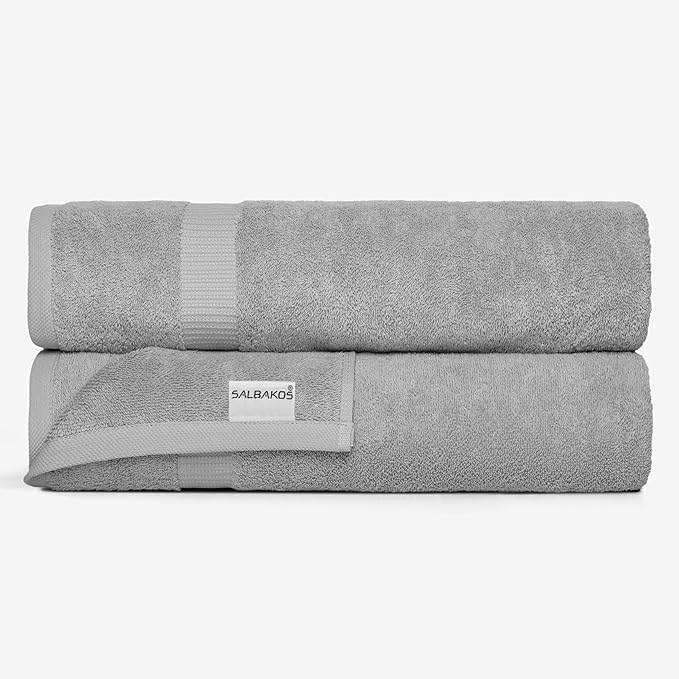SALBAKOS 100% Turkish Cotton Extra Large Bath Sheet Set of 2 35x70 inch | Heirloom Quality | Hotel & Spa Collection | Soft, Absorbent Oversize Bath Towels | Made in Turkey (Silver, 2 Bath Sheets)
