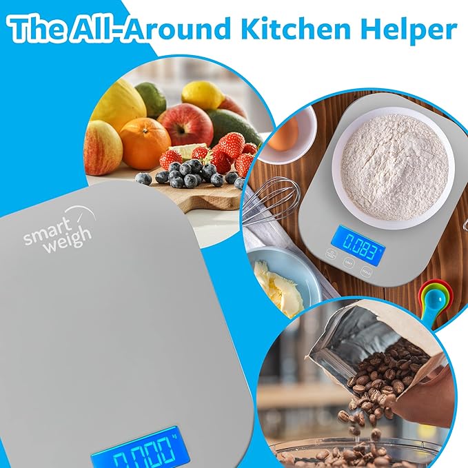 Smart Weigh Gray Digital Kitchen Scale for Cooking, Weight Loss, Calorie Tracking, Baking, Food Portion Control, and Meal Prep - Accurate Measurements in Grams and Ounces