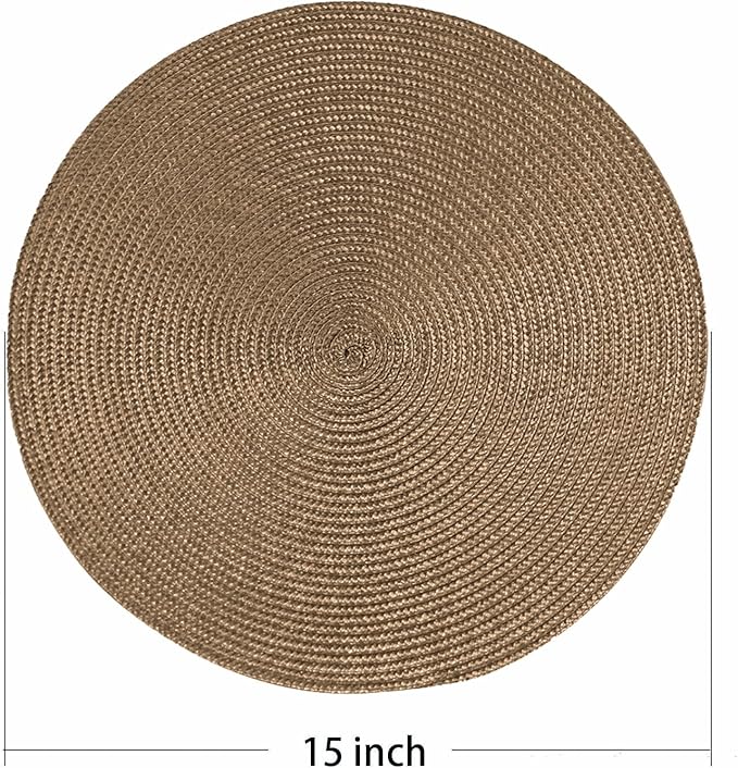 AHHFSMEI Round Placemats Set of 8 Heat Resistant Washable Non-Slip Woven Braided Table Mats for Dining Table Kitchen & Home Decor (Brown,8)