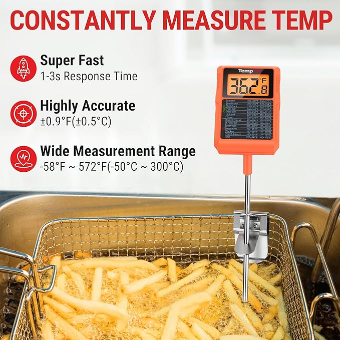 TempPro TP510 Waterproof Digital Candy Thermometer with Pot Clip, 10" Long Probe Instant Read Food Cooking Meat Thermometer for Grilling Smoker BBQ Deep Fry Oil Thermometer(Previously ThermoPro)