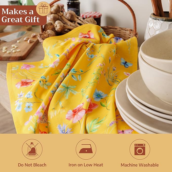 Maison d' Hermine Kitchen Towels Set of 3 100% Cotton 27.50" x 20" Reusable Cloth Tea Dish Towels Absorbent with Hanging Loop for Kitchen Gifts for Mothers Day Spring/Summer (Just Floral)