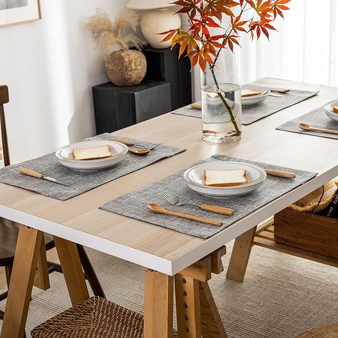 Kevin Textile Table Mats Set of 4 Heat Resistant Washable Placemats for Parties Buffet Dinner, 13 x 19 inches, Light Grey