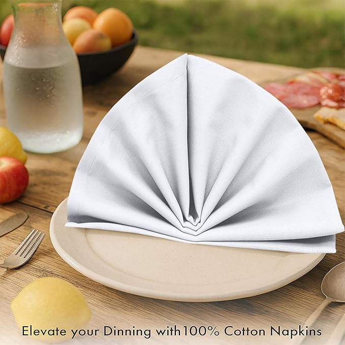 Ruvanti Cloth Napkins Set of 12, 100% Cotton High GSM 18x18 Inches Soft, Washable, Highly Durable & Absorbent, Perfect for Parties, Christmas, Thanksgiving Dinners – White