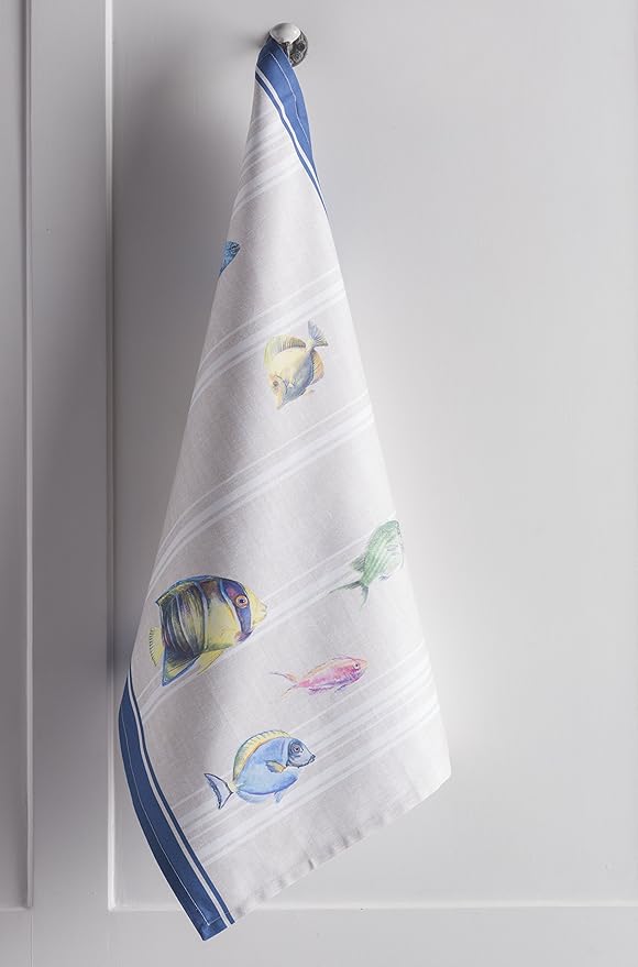 Maison d' Hermine Kitchen Towels Set of 3 100% Cotton 27.50" x 20" Reusable Cloth Tea Dish Towels Absorbent with Hanging Loop for Kitchen Gifts for Mothers Day Spring/Summer (Poisson)