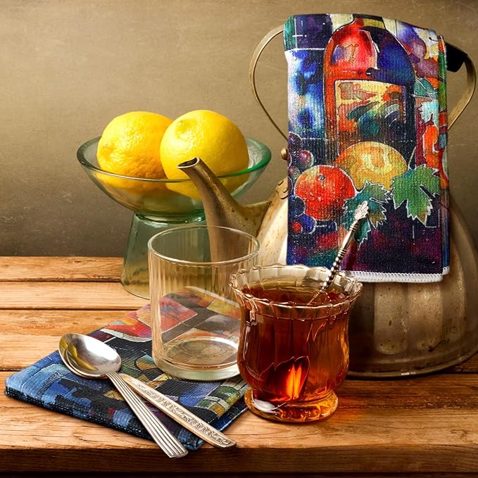 Bencailor 6 Pcs Picasso Wine Kitchen Towels Decorative Sets Dish Towels Absorbent Fast Drying Hand Tea Vintage Hanging Reusable Cleaning Dishcloths for Cooking Farmhouse Bathroom Accessory