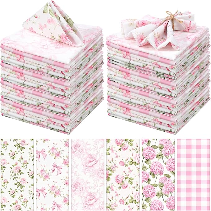 Floral Cloth Napkins 6 Patterns Washable Dinner Tea Party Napkins Reusable Plant Flowers Square Napkin Cotton Towel Decorative for Spring Wildflower Party(Bow Hydrangea,24 Pcs)