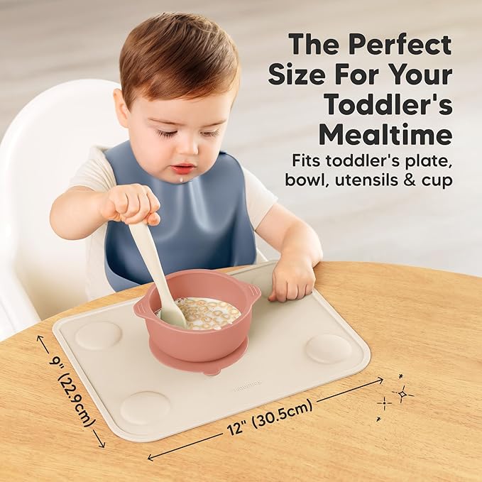 KeaBabies 2pk Silicone Placemats for Toddlers, Kids - 12x9 Non Slip Suction Baby Silicone Placemat for Restaurants, Dining Table,Travel,Easy to Clean,Food Grade/BPA-Free,Small Baby Table Mat(Roseate)