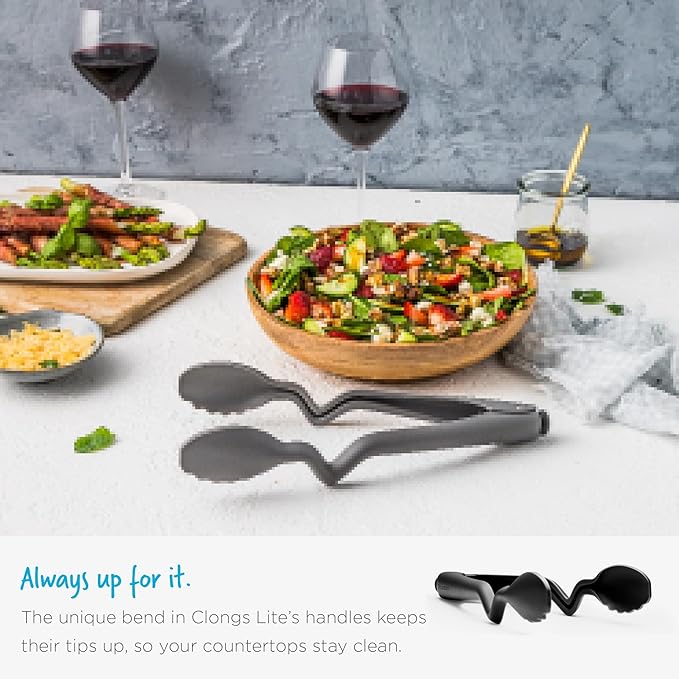 Dreamfarm Clongs Lite Nylon Kitchen Cooking Tongs, Click-Lock Open & Close with Extra Grippy Tips - 10.5" Black