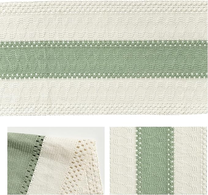 Artoid Mode Light Green Farmhouse Rustic Table Runner, Seasonal Holiday Hollow Kitchen Dining Table Decoration for Home Party Decor 12x108 Inch