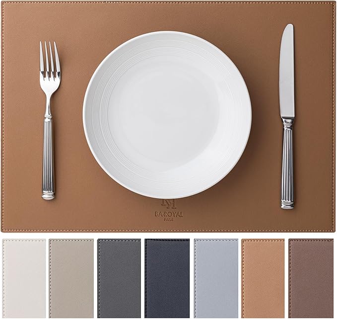 Faux Leather Placemats Set of 12 Vinyl Washable Wipeable Table Mats for Kitchen Dining Table Heat Resistant Waterproof Indoor/Outdoor Placemats Non-Slip Easy Clean Place Mats (British Khaki)