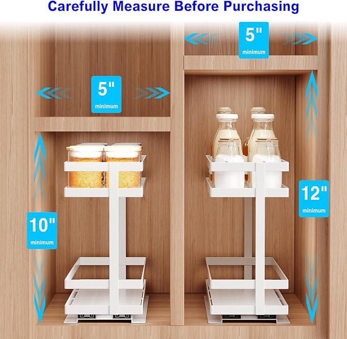 Mustorn Pull Out Spice Rack Organizer for Cabinet, 2 Tier Metal Slide Out Seasoning Organizer and Storage Heavy Duty Vertical Spice Rack Shelf Pullout for Kitchen Cabinets No Drilling(1 Pack, White)