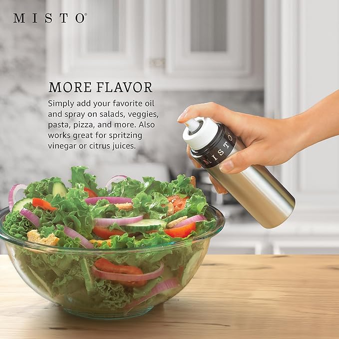 Misto Aluminum Oil Sprayer, Set of 2, Versatile Refillable Aerosol Sprayers for Olive Oil, Vinegar, Lemon Juice, Dressings, and More, Ideal for Cooking, BBQ, and Air Fryers
