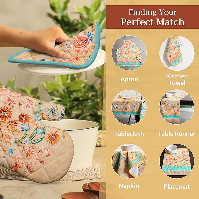 Maison d'Hermine Oven Gloves 100% Cotton Oven Mitt 7" x 13" with Loop Heat Resistant BBQ Cooking Gloves Baking Grilling Gifts for Mothers Day Spring/Summer (Pack of 1, Luxury Loft - Peach)