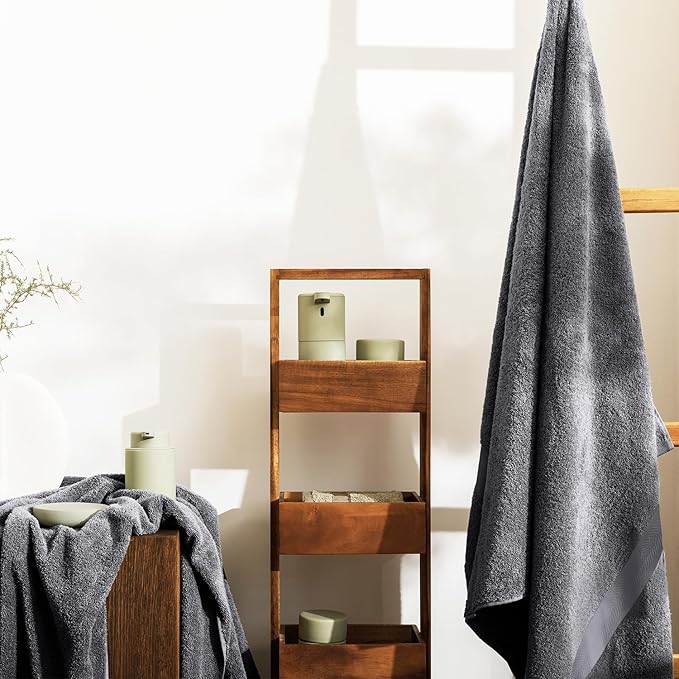 Oakias Premium Towel Set 600 GSM 8 Piece 100% Ring Spun Cotton Highly Absorbent Bath Towels Set - Super Soft Bathroom Towel Set - Hotel Quality Double Stitched Hem - Ideal for Hotels, Spa, Dark Grey