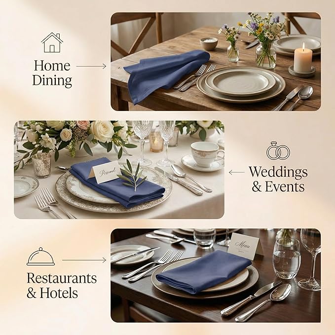 ACCENTHOME Accent Home 100% Cotton Napkins, Delicate Cloth Napkins for Dinners, Parties and Weddings，18 x 18 Inch Set of 12 - Navy