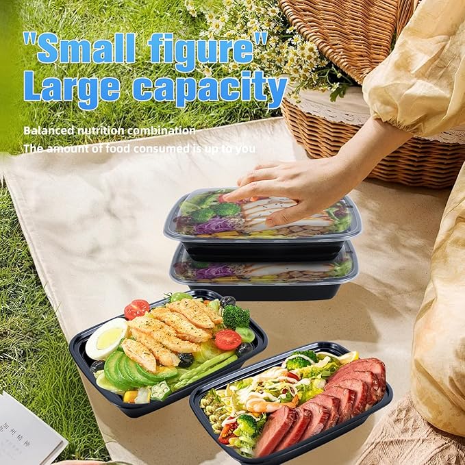 50 Pack (100-Piece) 28oz Meal Prep Containers, 50 Pack (100-Piece) Rectangle,BPA-Free, Food Safe & Leakproof Reusable Plastic Food Storage – Microwave Safe, Stackable Takeout Boxes
