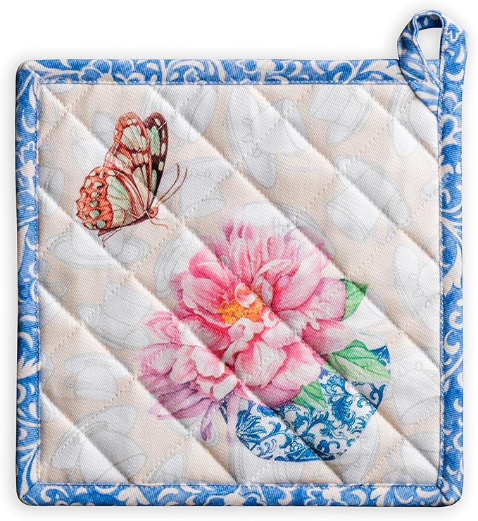 Maison d' Hermine Pot Holders 100% Cotton Heat Resistant Potholders 8" x 8" Hot Pads with Loop BBQ Cooking Baking Gifts for Mothers Day Handling Hot Pans Spring/Summer (Pack of 1, Canton)