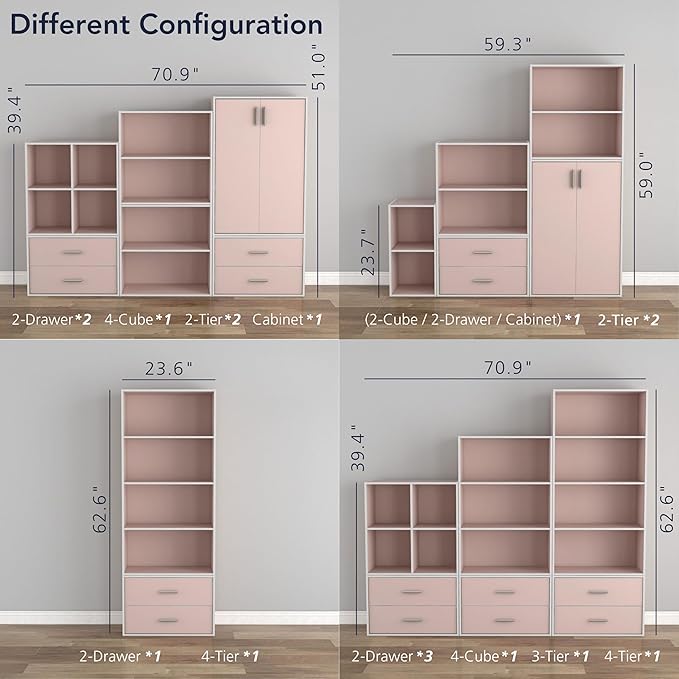 Homes: Inside + Out Apexa 2-Drawer Wooden Stackable Storage Drawers, Small Food Pantry Cabinet, Cajonera De Madera, Underbed Drawer Dorm Teen Room Decor & Bedroom, Home Office, Kitchen, Light Pink