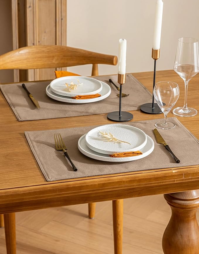 Farmhouse Linen Dining Table Mats Set of 4 Boho Farmhouse Plate Coasters Fabric Indoor Placemats Heat Resistant Washable 12x18 Inch