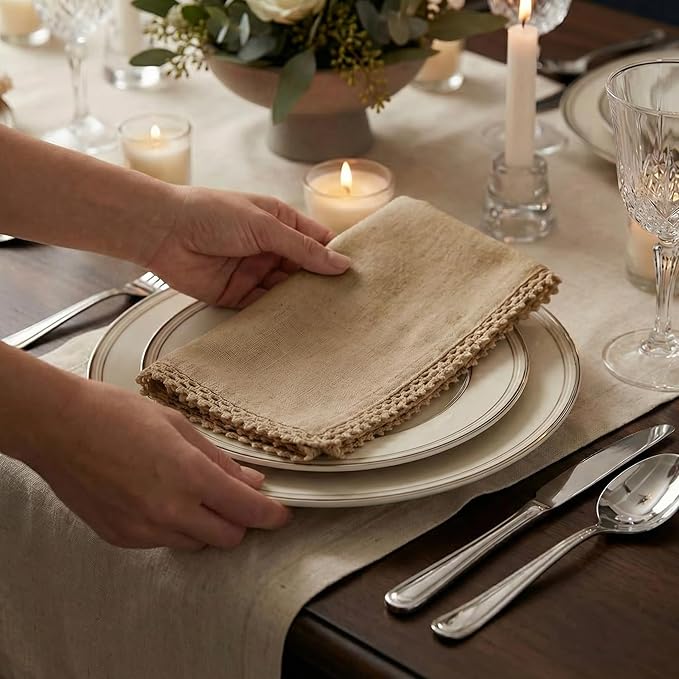 ACCENTHOME Brown Cloth Napkins Set of 12 18x18 inch Cotton Dinner Napkins - Washable Soft Premium Hotel Quality Reusable Napkins Perfect Table Napkins for Family Dinners, Weddings & Everyday Use