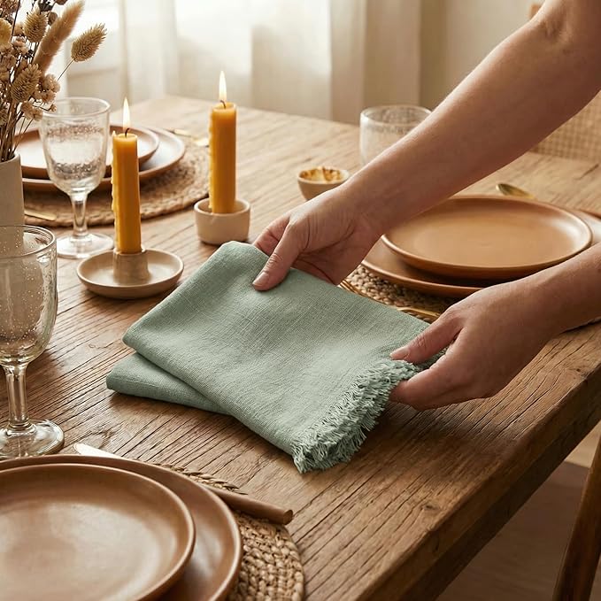 ACCENTHOME Teal Cotton Linen Napkin Set of 12 18x18 inch Dinner Napkins - Washable Soft Premium Hotel Quality Reusable Hemmed Edges Napkins Perfect Table Linens for Family Dinners, Weddings