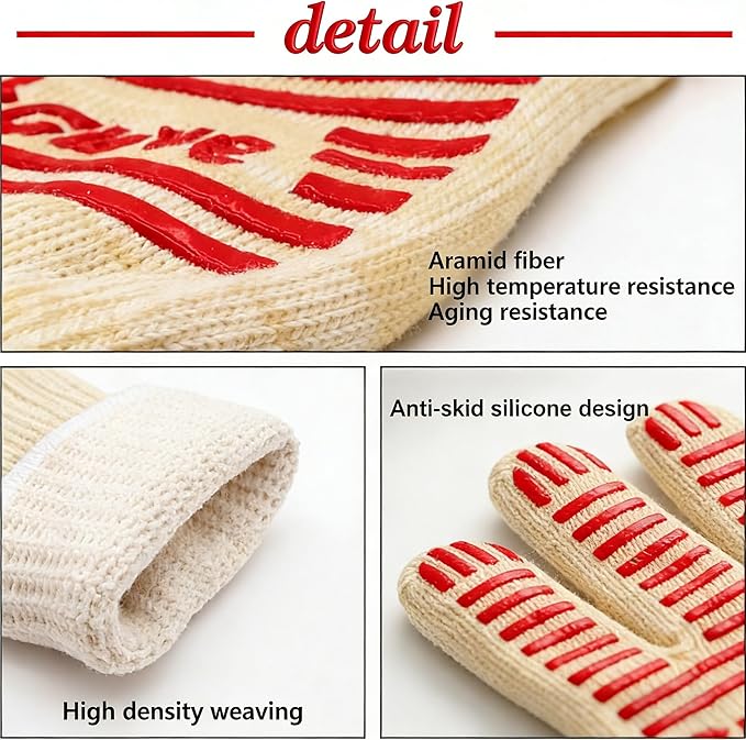 Oven Gloves, Heat Resistant 540 Degrees Grilling Gloves, Hot Surface Handler Non-Slip Silicone Oven Mitts with Fingers, BBQ Gloves for Cooking/Kitchen/Baking, Pack of 2