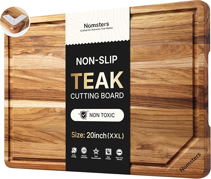 Extra Large Teak Wood Cutting Board for Kitchen 20inch Non Slip Feet Heavy Duty Butcher Block Chopping Board Nice Solid Thick Wooden Juice Groove Big XXL Large Best Hardwood Kitchen Counter Organic