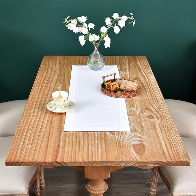 NEWISHER Farmhouse Rustic Table Runner Solid White Rectangular Table Runners Faux Linen Table Runner for Everyday Use Kitchen Dining Party Table 13x36 Inch