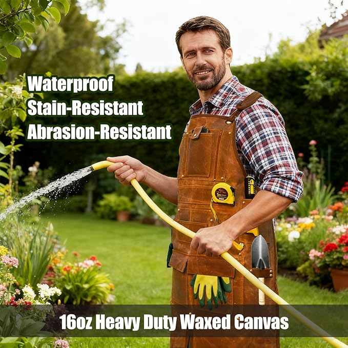 20-Pocket Heavy-Duty Waxed Canvas Work Apron – Fully Adjustable, Vintage Style Tool Organizer