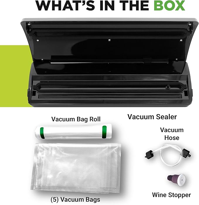 NutriChef Vacuum Sealer for Food - Automatic Electric Air Sealing Preserver System with Gentle and Normal Modes, Roll Cutter, Reusable Bags, Meal Prep Storage, Suitable for Dry/Moist Foods