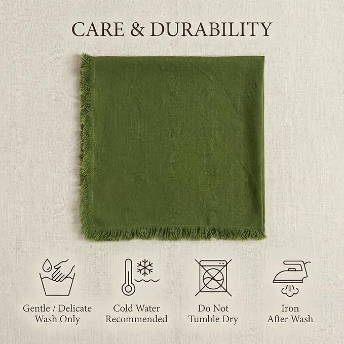 ACCENTHOME Olive Green Cotton Linen Napkin Set of 12 18x18 inch Dinner Napkins - Washable Soft Premium Hotel Quality Reusable Hemmed Edges Napkins Perfect Table Linens for Family Dinners, Weddings