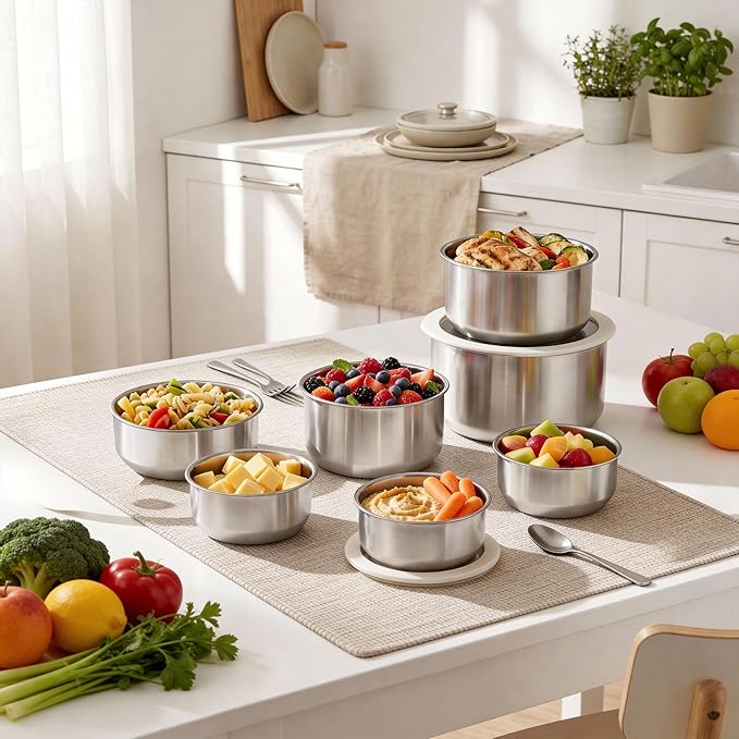 Urban Green Stainless Steel Food Containers with Glass Lid, Airtight Leakproof Stainless Steel Storage Containers in set of 4, small size, Round Shape, Microwave Safe, 100% Plastic Free