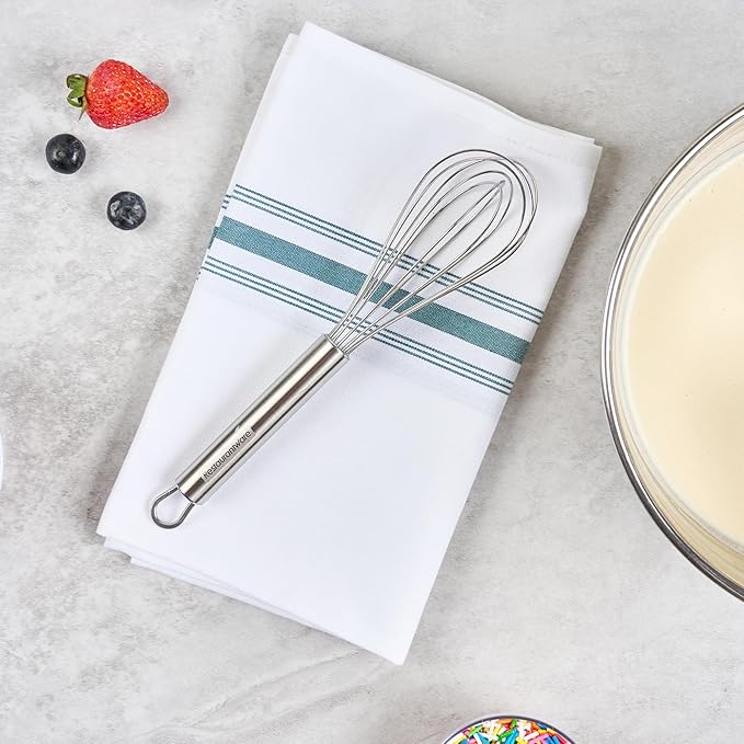 Restaurantware 9 in Stainless Steel Wire Whisk - German Standard Kitchen Balloon Whisk with Ergonomic Handle, Dishwasher Safe - Durable French Whisk for Cooking, Mixing Thick Batter and Sauce