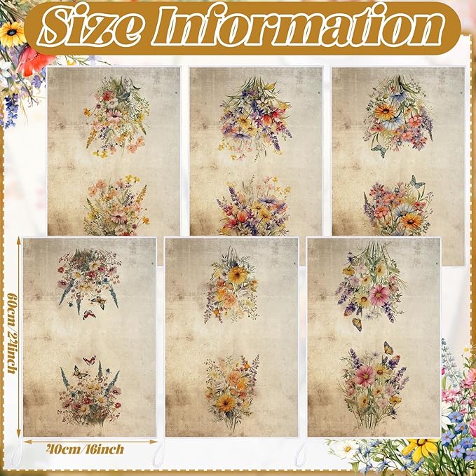 Bencailor 6 Pcs Wildflowers Kitchen Towels Decorative Sets Dish Towels Absorbent Fast Drying Hand Tea Vintage Hanging Reusable Cleaning Dishcloths for Cooking Farmhouse Bathroom Accessory