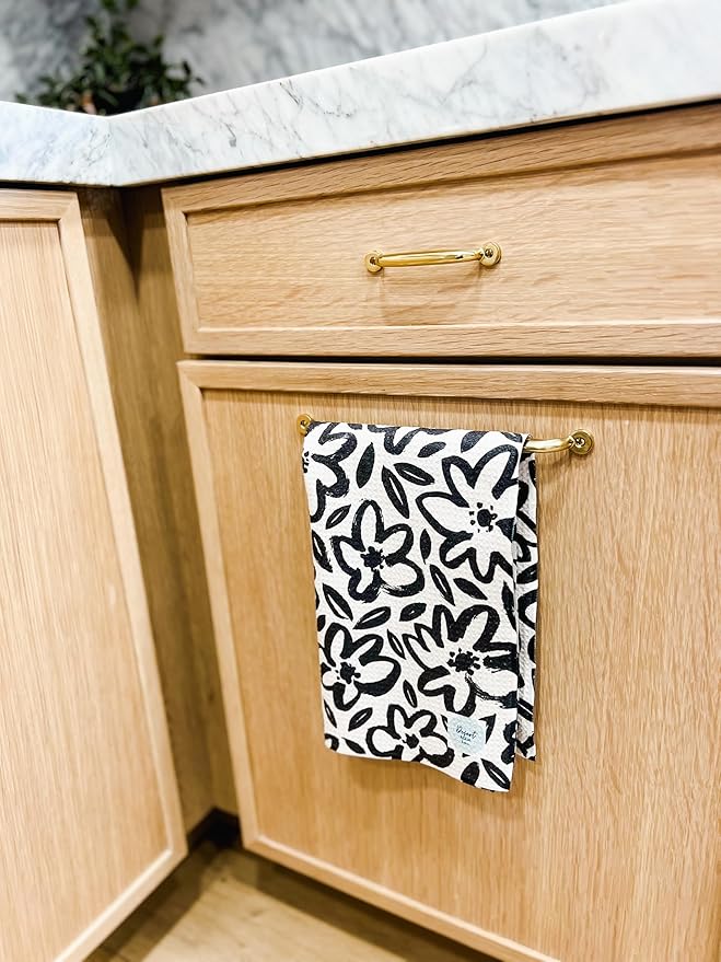 2 Pack Double Sided|| Not Your Ordinary Kitchen Towels || Dish Towels || Quick Dry || Waffle Weave Microfiber || Highly Absorbent || Hanging Hook (Black Daisy)